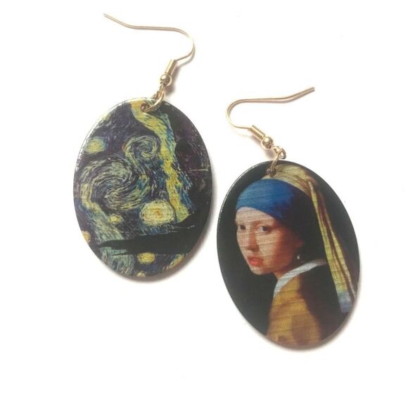 Oil Painting Drop Earrings - Picture 4 of 7